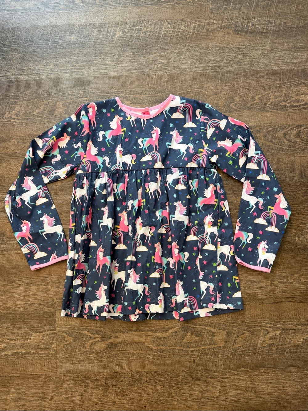 James & Lottie Girls Navy Unicorn Long Sleeve Dress Top